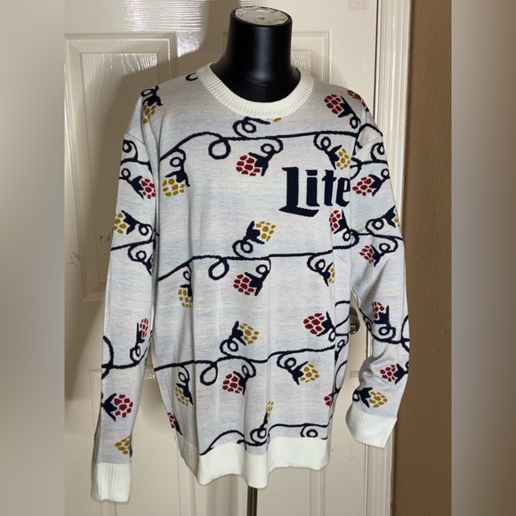 Miller Lite Other - Miller Lite Ugly Christmas Sweater Mens XXL Ivory Christmas Lights Holiday Party